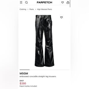 MSGM Faux Leather Crocodile Pants, New w/Tags